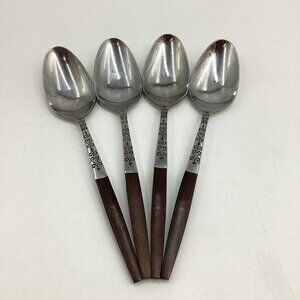 Interpur INR2 Set of 4 Scroll Stainless Faux Wood Handle Spoons Japan 7.5”